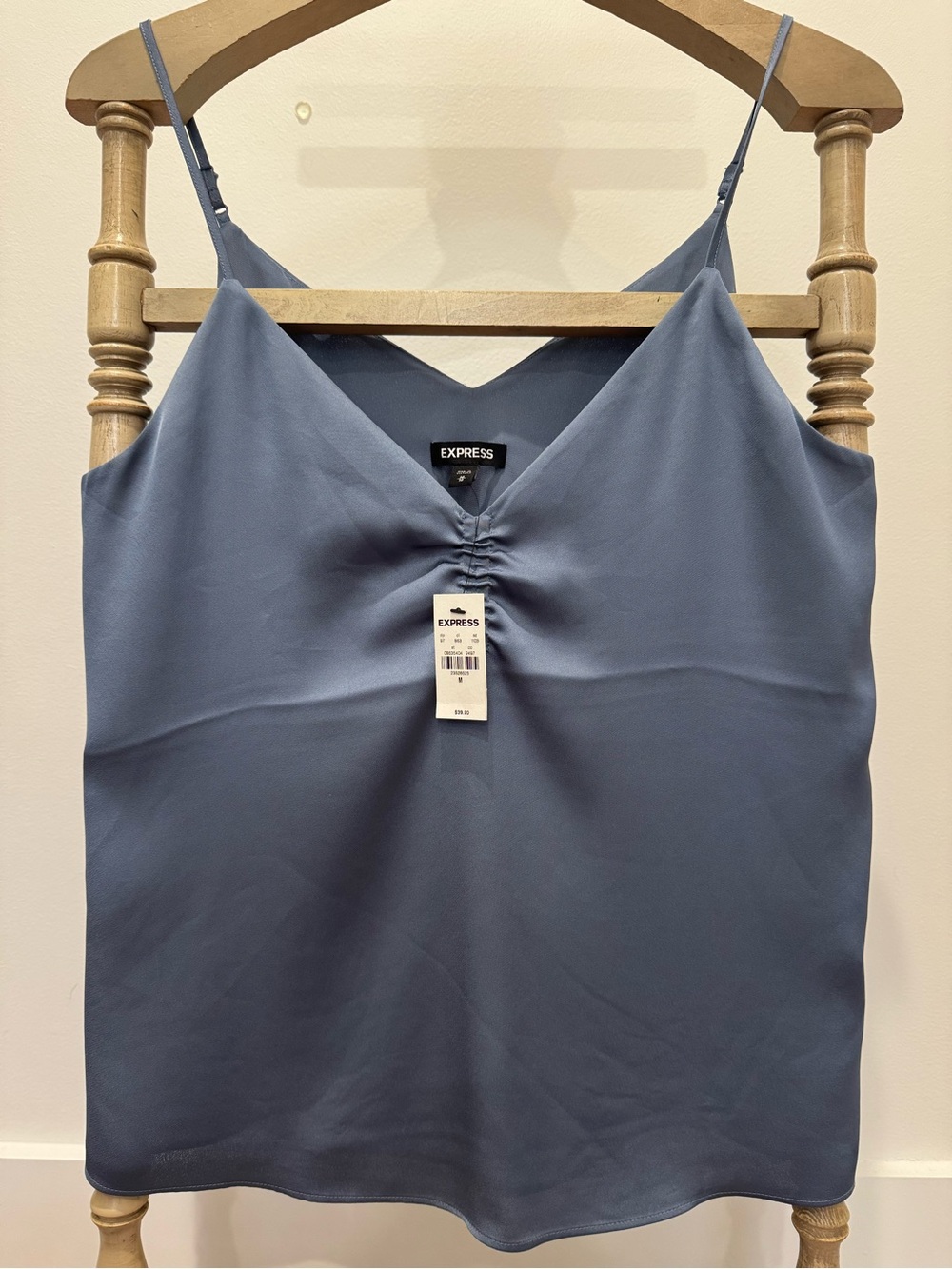 Express Dusty Blue V-Neck Ruched Spaghetti Strap Cami